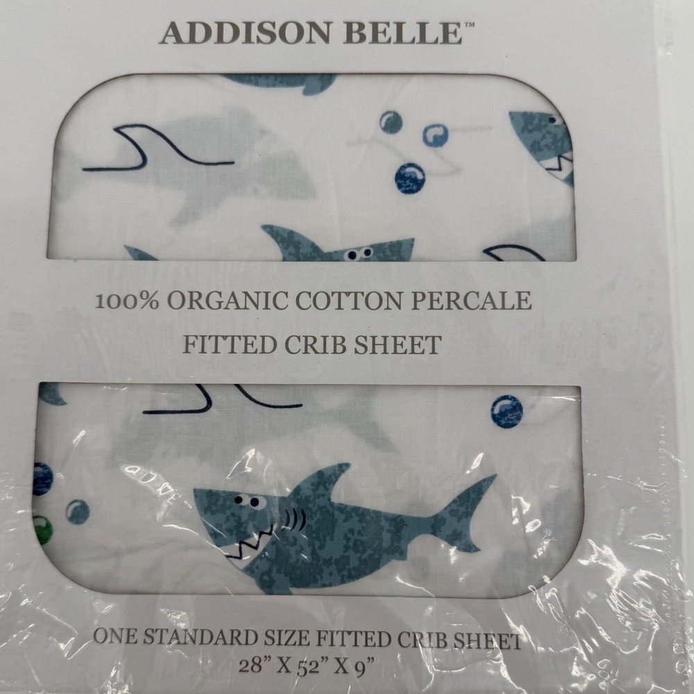 Addison Belle 100 Organic Cotton Percale Fitted Crib Sheet Shark Print